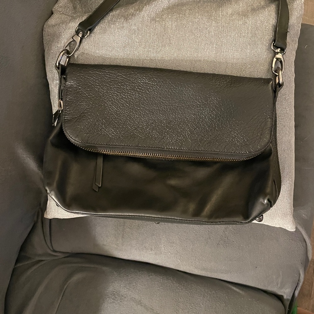 A BELLUCCI Black Leather Fold over Crossbody Bag